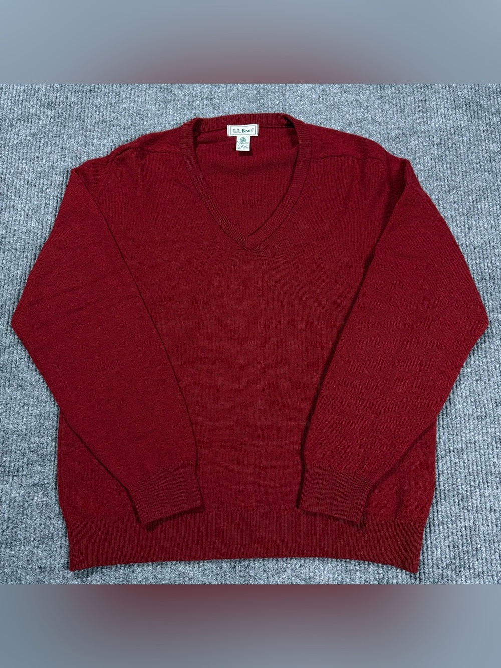 Ll Bean Sweater Mens Large 100% Lambswool V Neck Pullover Red Long Sleeve Fall
